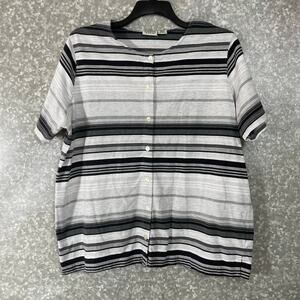 Classic Elements Gray Striped Button Front Top - Size 20/22W - Women's Plus Size
